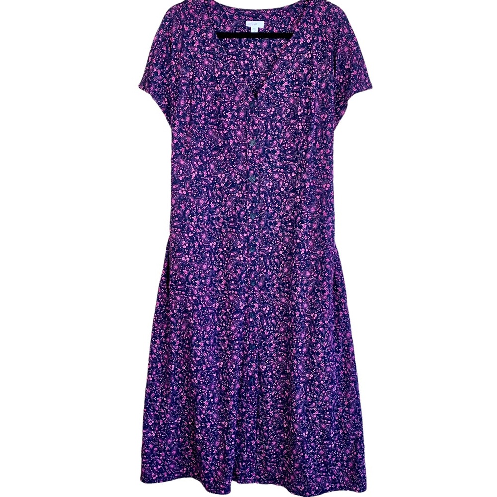 J. Jill Versatile V-Neck Dress A-Line Button Front Paisley Pink Midi Tie - Picture 4 of 16